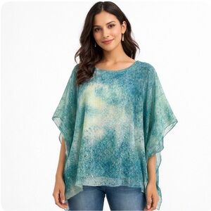 Cloth & Portrait Women’s Top sz XL Watercolor Boho Wearable Art Flowy Resort